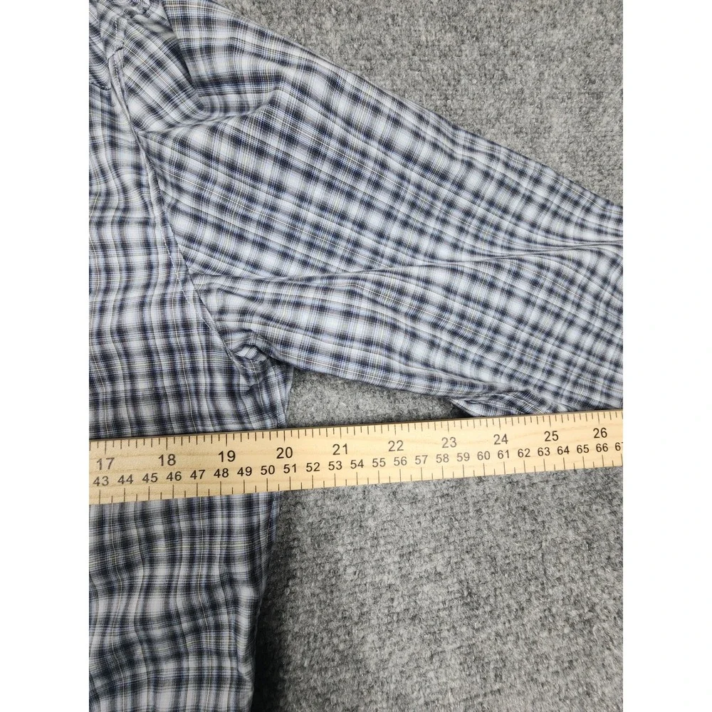 Banana Republic Mens Slim Fit Western Plaid Snap Button Shirt Blue White Small
